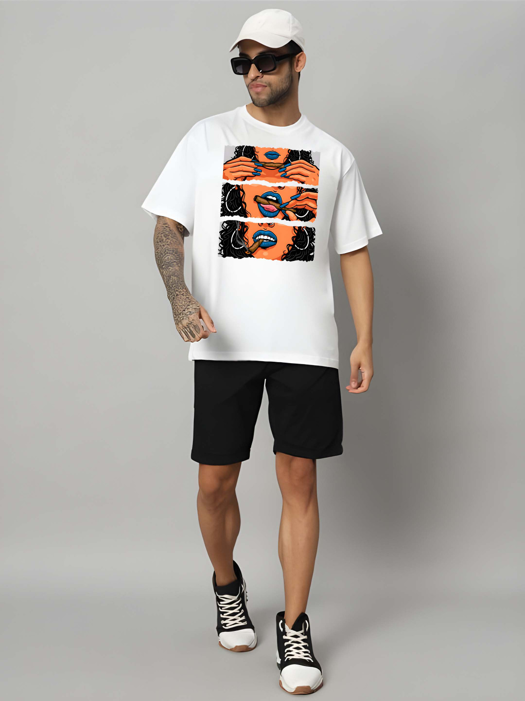 

Krimmple Men Drop-Shoulder Sleeves Pure Cotton T-shirt, White