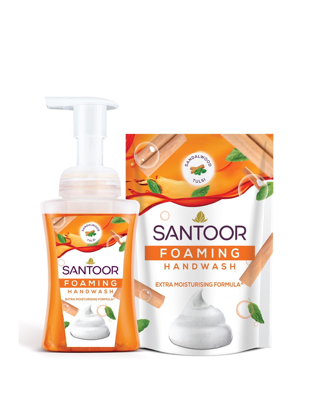 

Santoor Sandalwood & Tulsi Foaming Hand Wash with Refill - 250ml & 200ml, Orange