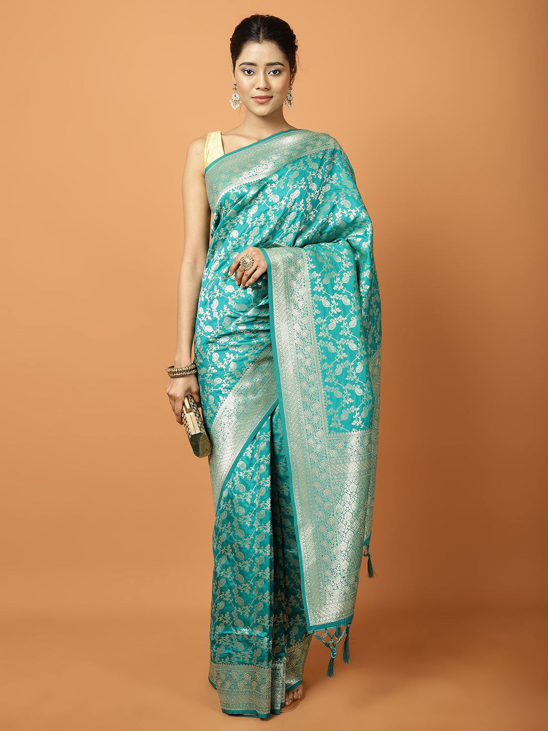 

Meena Bazaar Woven Design Banarasi Saree, Sea green