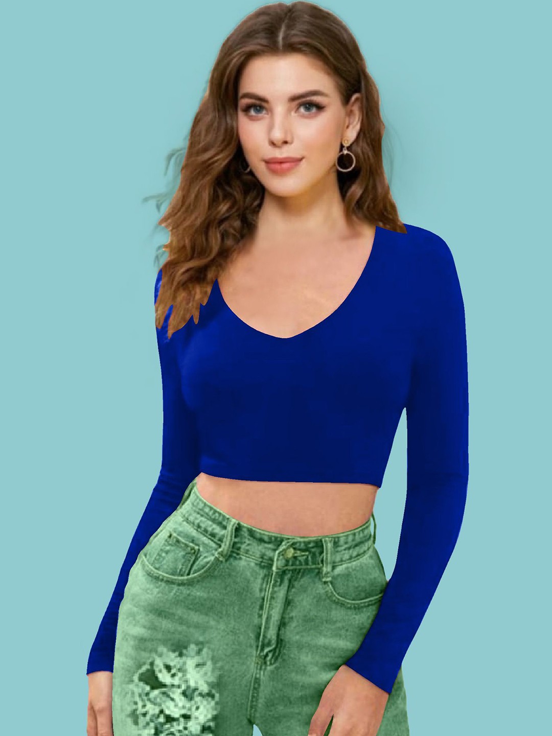 

Dream Beauty Fashion Women Long Sleeves Crop Fitted Top, Blue