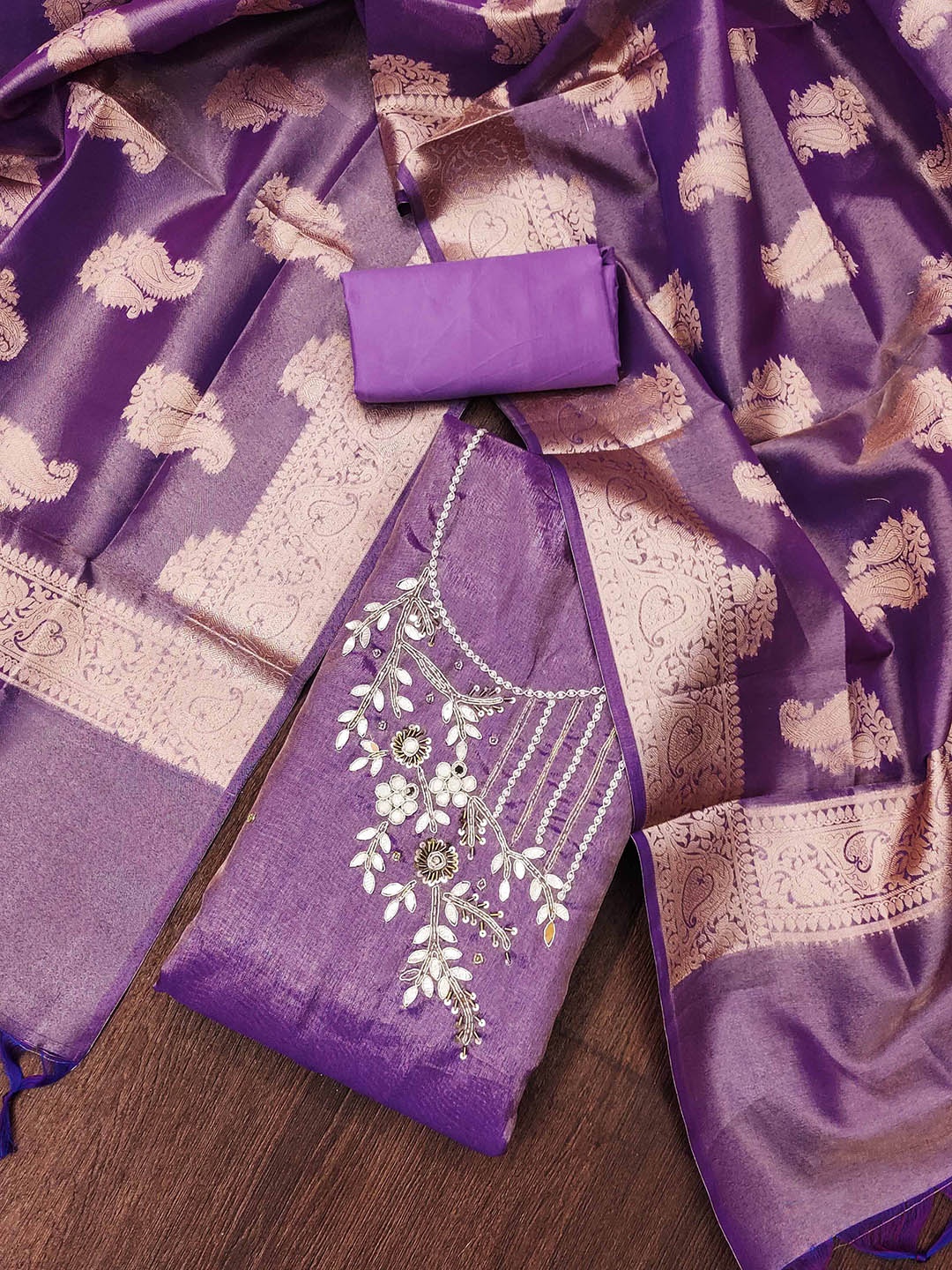 

Blissta Embroidered Unstitched Dress Material, Purple