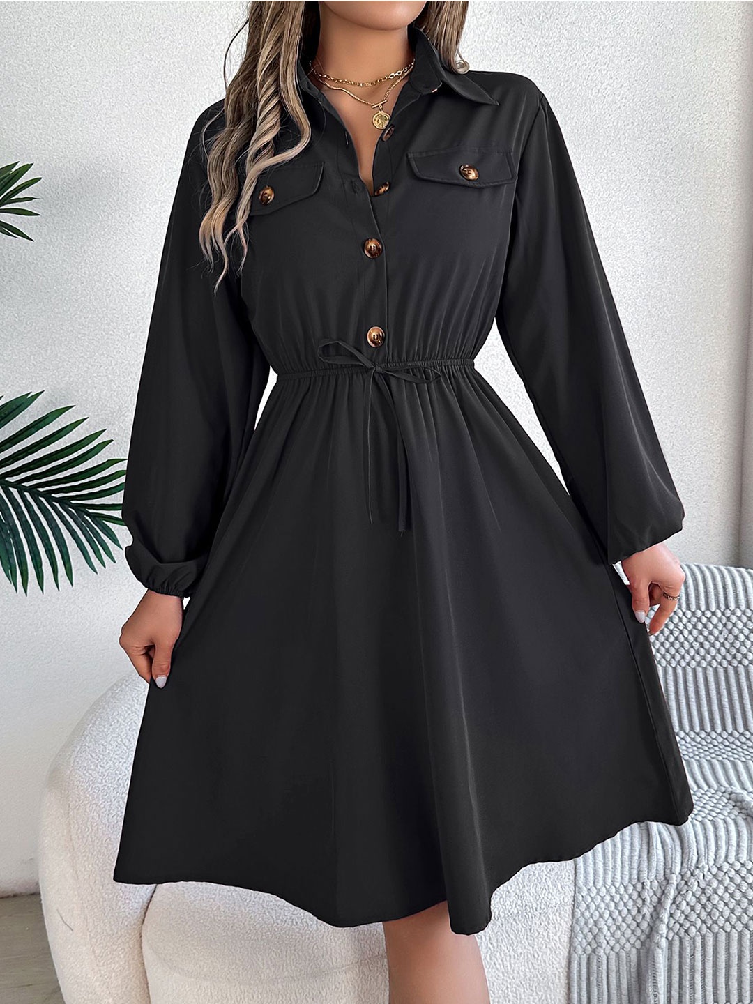 

StyleCast x Revolte Women Georgette Fit & Flare Midi Dress, Black