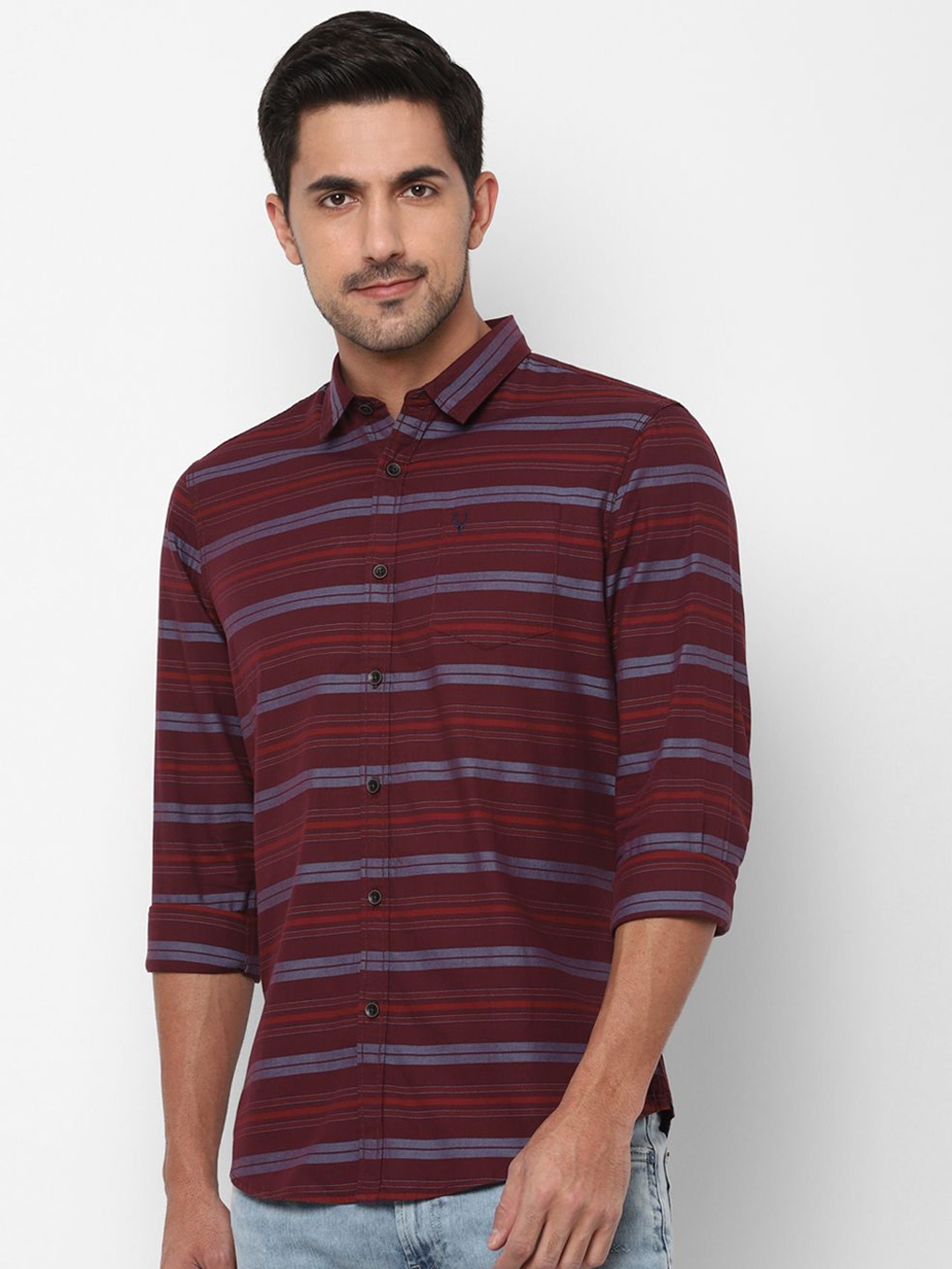 

Allen Solly Men Spread Collar Horizontal Striped Cotton Casual Shirt, Maroon