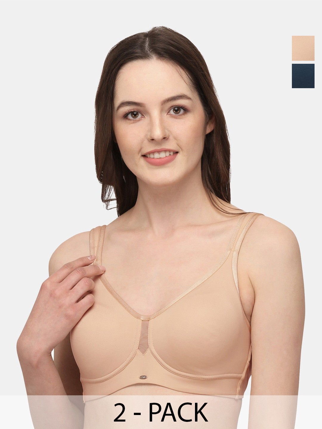

Soie Pack Of 2 Full Coverage Minimizer Non Padded Non Wired Bra- Combo, Beige