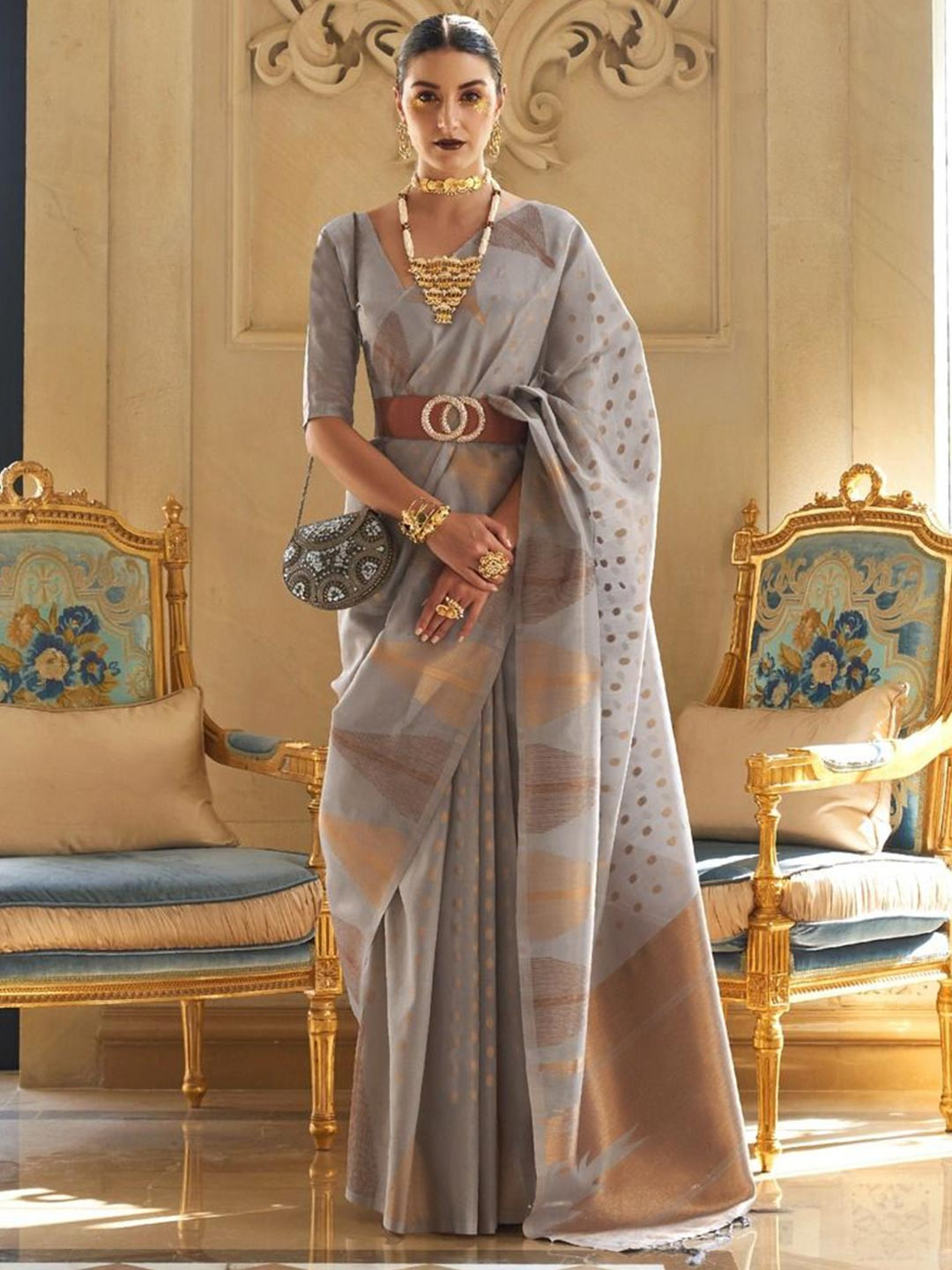 

Anouk Woven Design Zari Banarasi Saree, Grey