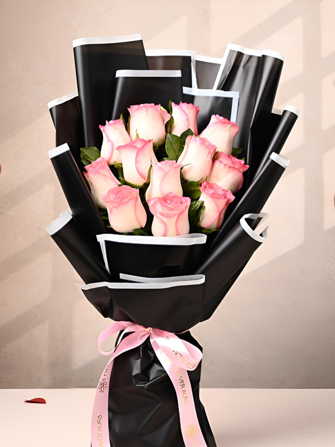 

Floweraura Pink & Cream Colored 12 Pieces Roses Fresh Flowers Bouquet
