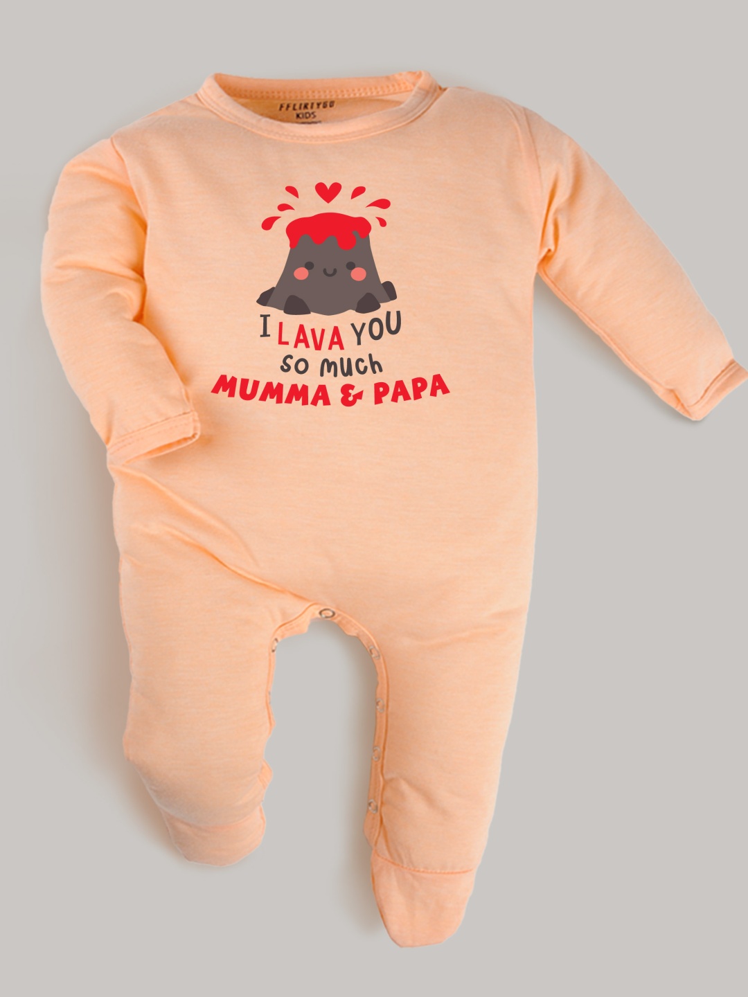 

FFLIRTYGO Infants Kids Valentine Day Printed Pure Cotton Sleepsuit, Peach