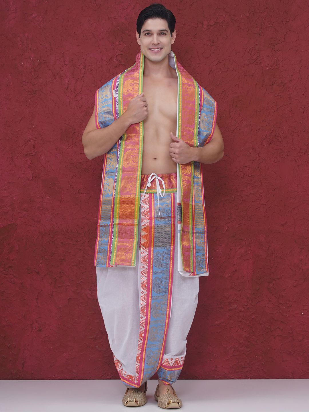 

Sethukrishna Mens Jacquard Border Dhotipant, White