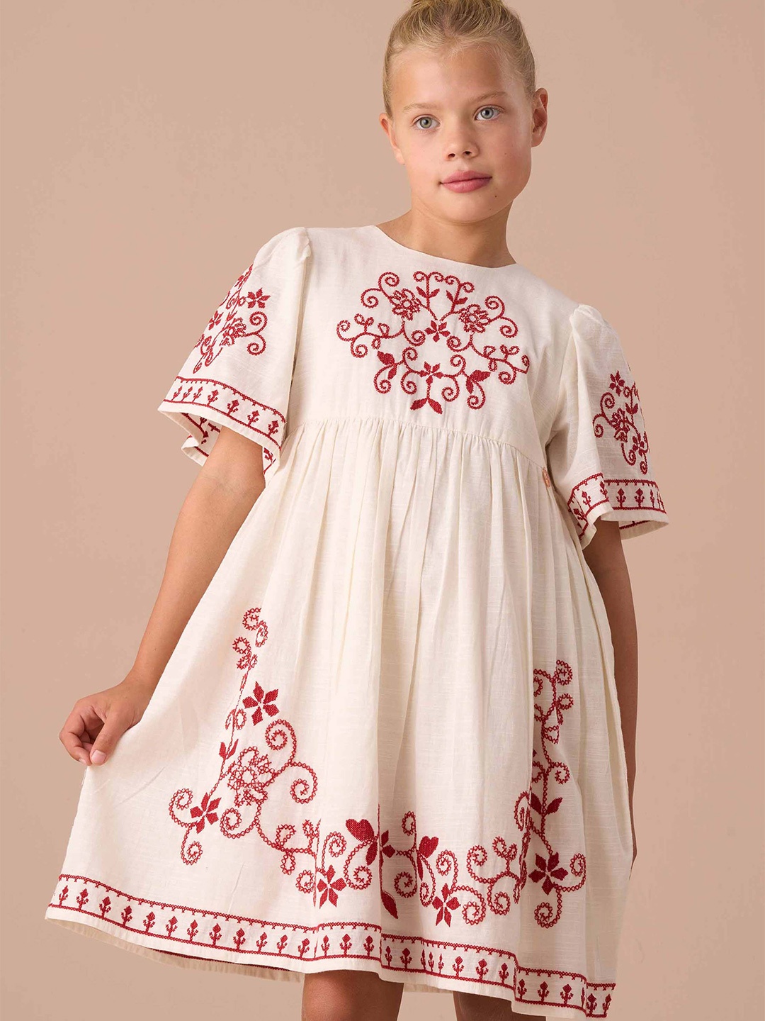 

Angel & Rocket Reyna Embroidered Swing Dress, Off white