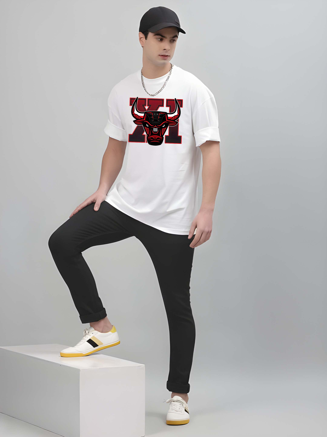 

BOWLIFESTYLE Men Drop-Shoulder Sleeves Pure Cotton T-shirt, White