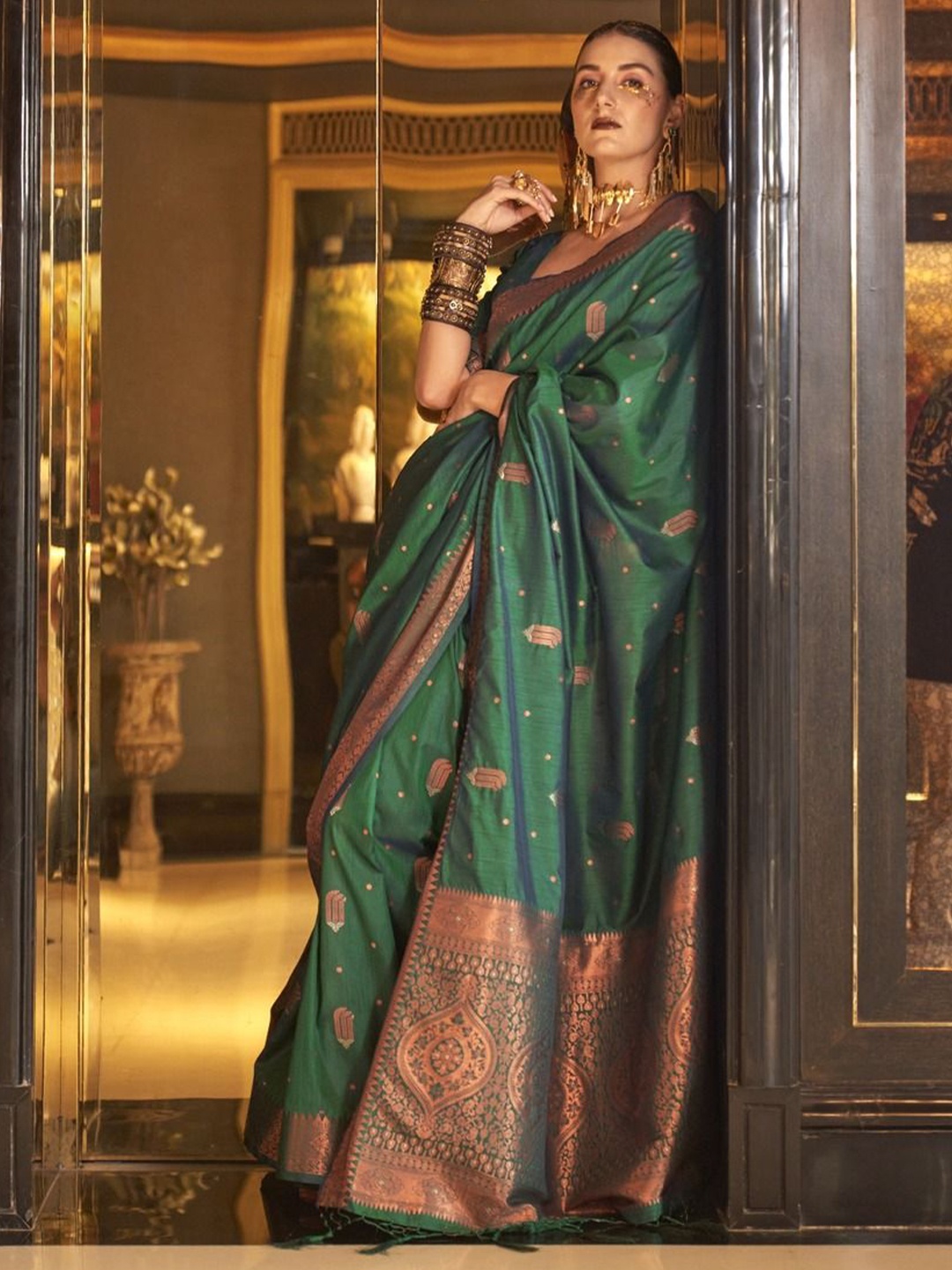 

Anouk Woven Design Zari Banarasi Saree, Green