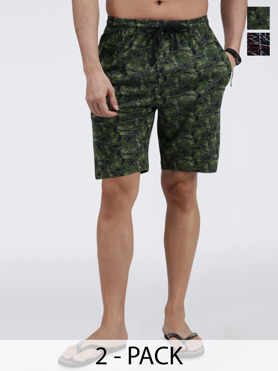 

AMUL COMFY Men Bermuda Pack of 2 Printed Regular Fit Cotton Shorts, Green