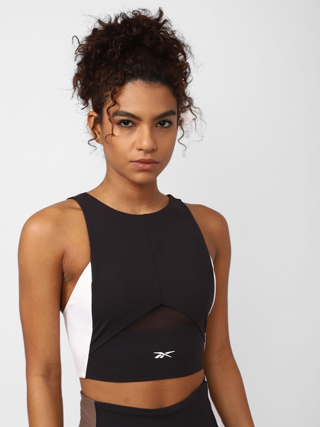 

Reebok Women Training Colourblock Crop Top, Black