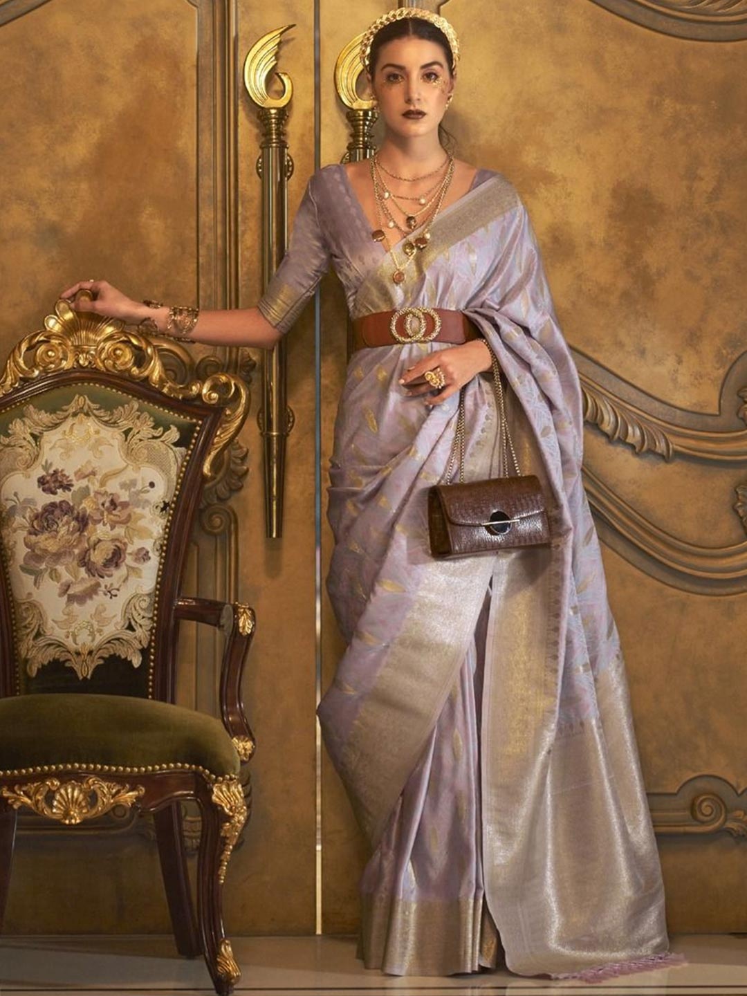 

Anouk Woven Design Zari Banarasi Saree, Beige