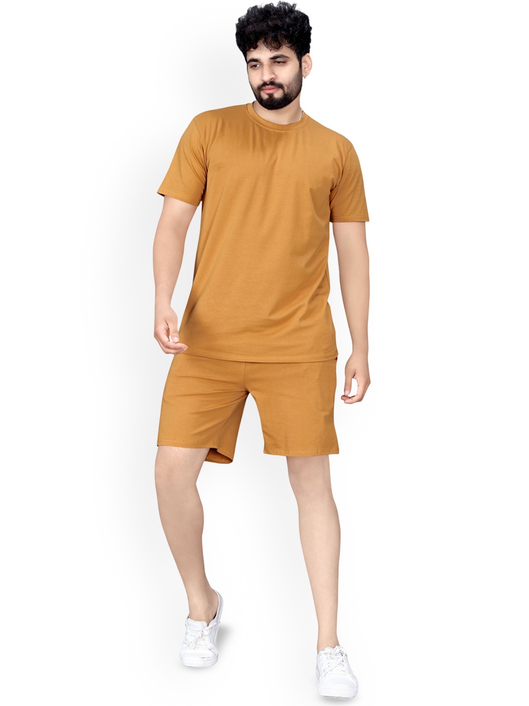 

ELLITI Pure Cotton T-Shirt & Short Co-Ords, Camel brown