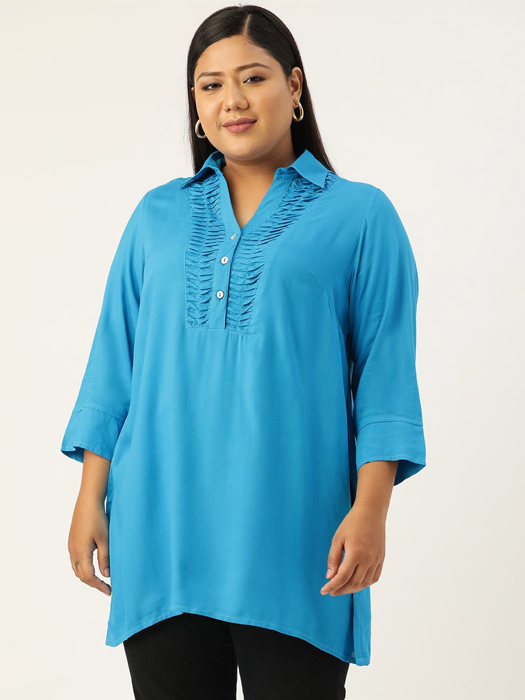 

theRebelinme Women Shirt Collar Plus Size Tunic, Teal