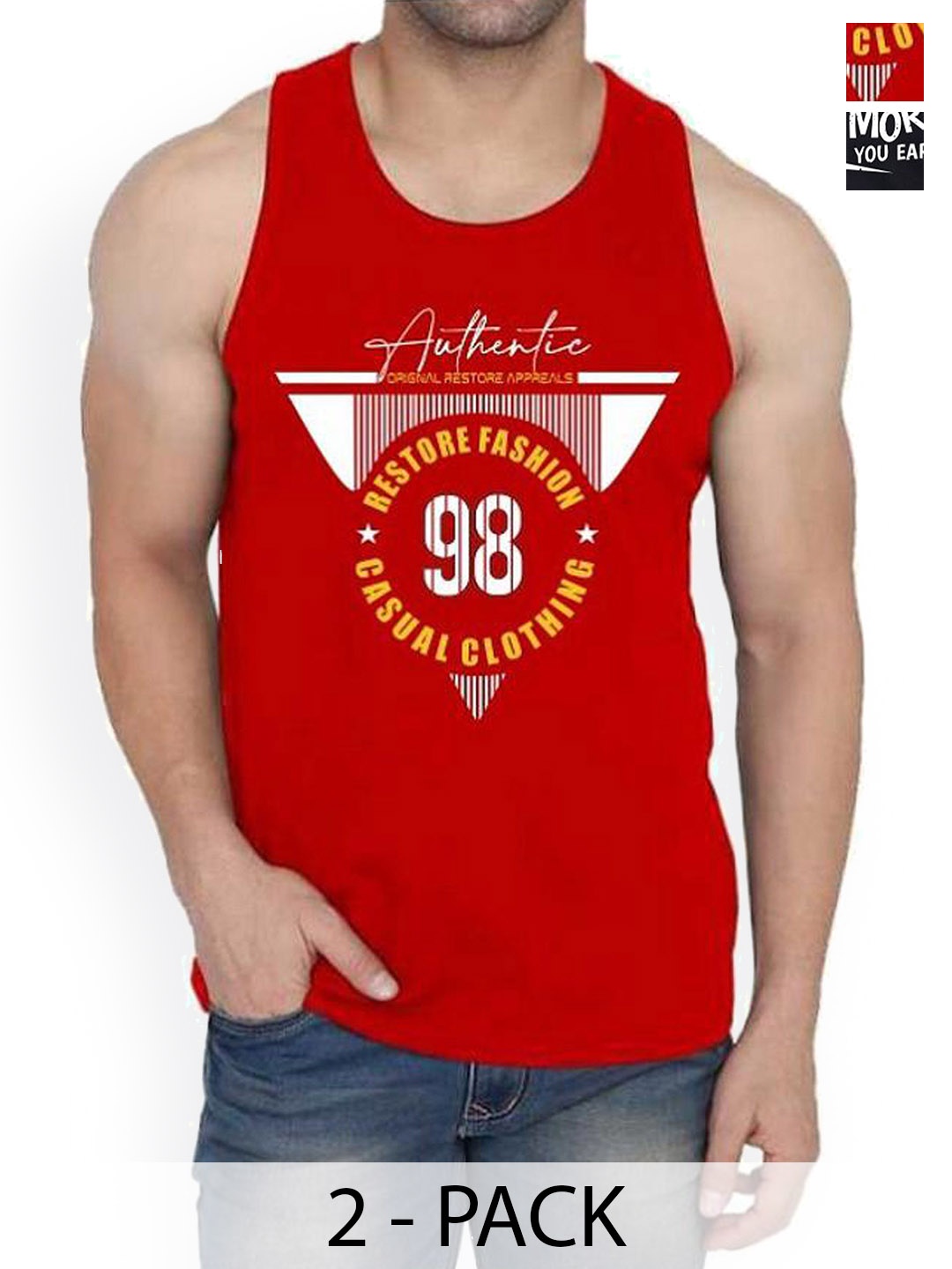 

WOOSTRO Pack Of 2 Printed Sleeveless Innerwear Vests, Red