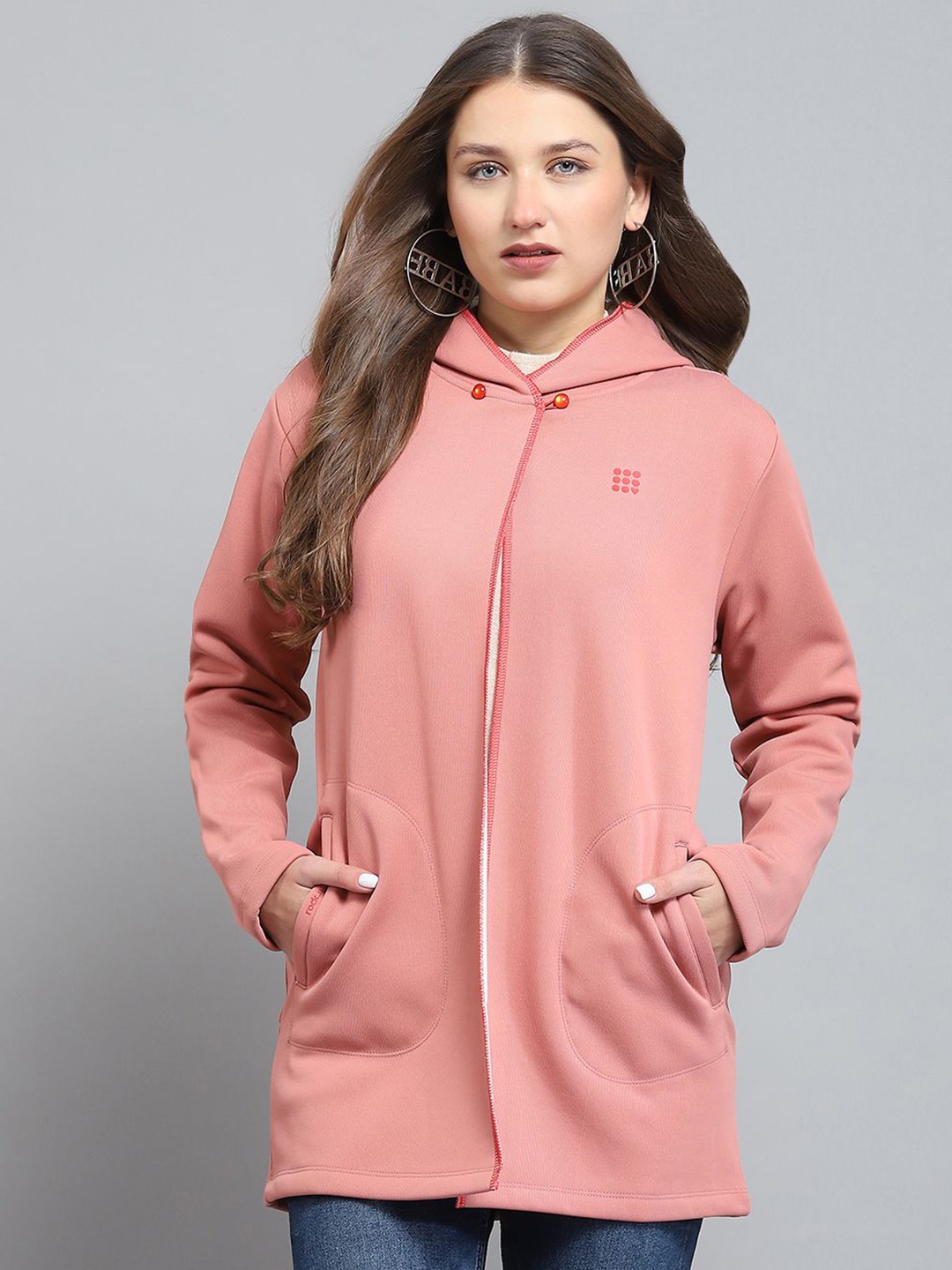 

rock.it Women Hooded Front-Open Sweatshirt, Peach