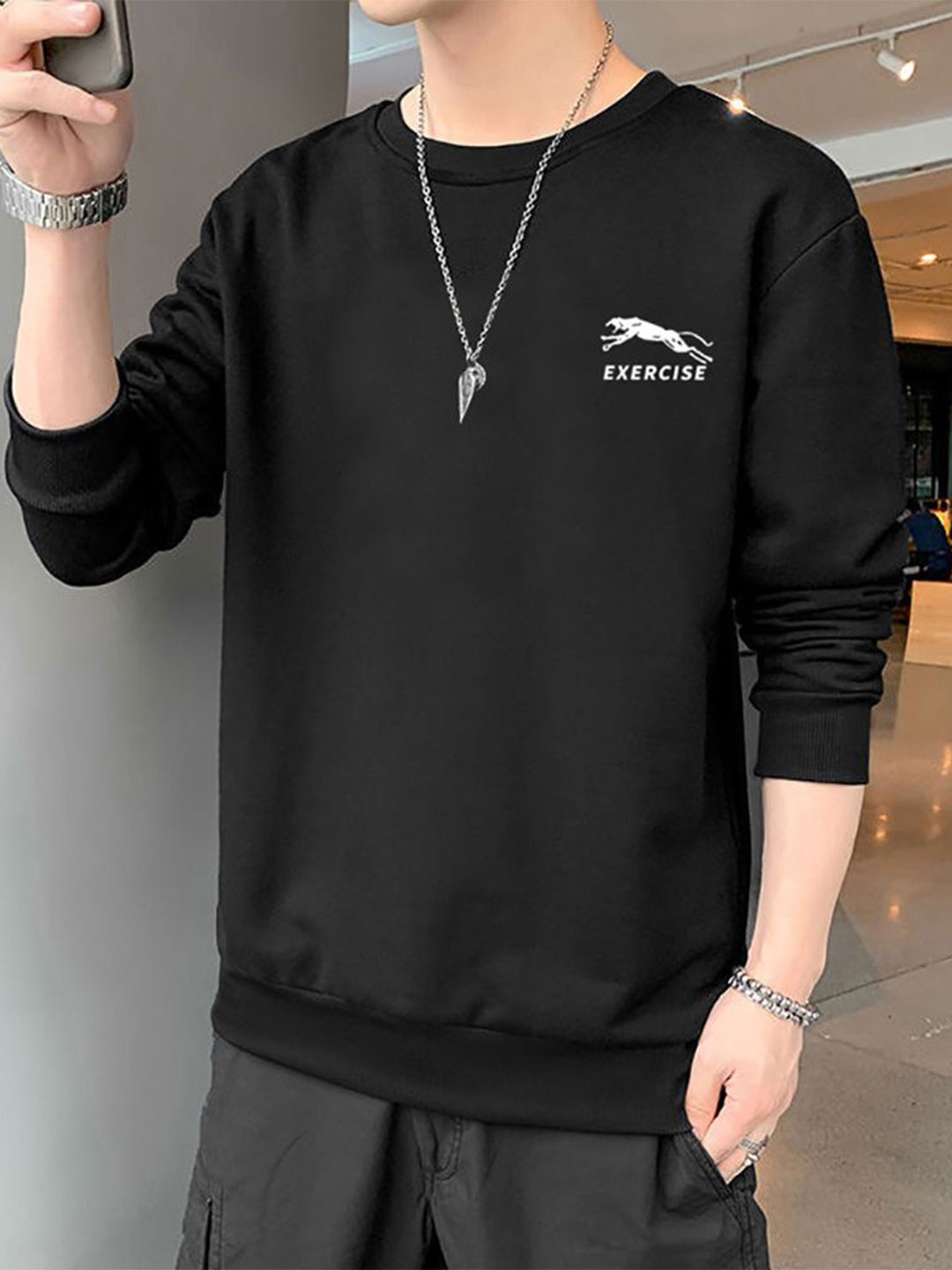 

StyleCast x Revolte Men Round Neck Sweatshirt, Black