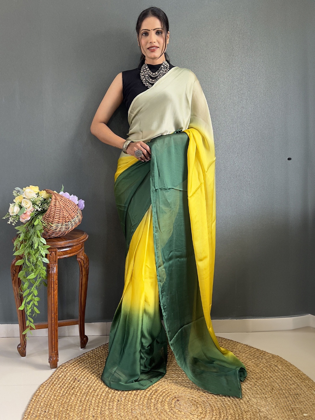 

bansari textiles Ombre Silk Blend Kota Saree, Green