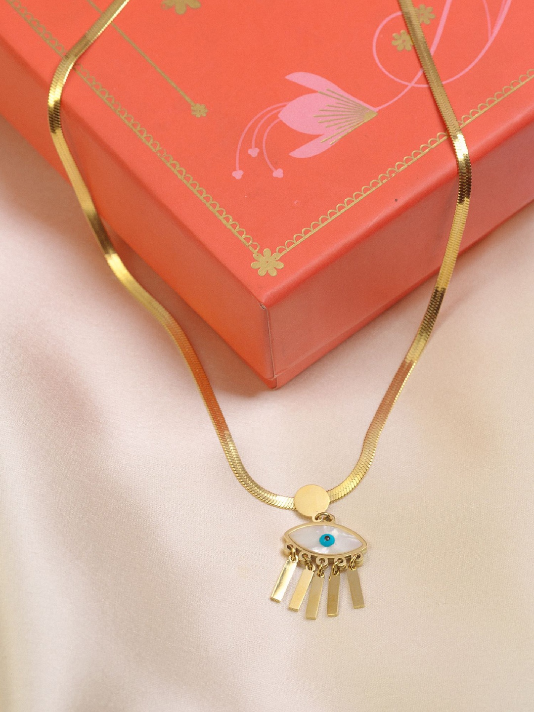 

Anouk Stainless Steel Gold-Plated Evil Eye Quirky Pendant With Chain