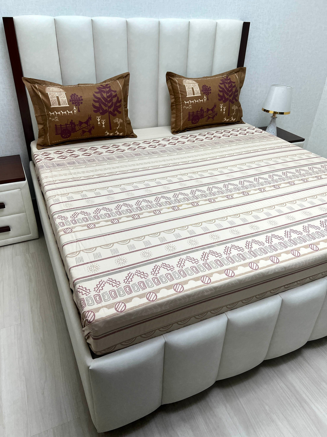 

Pure Decor Cotton King Size Double Bed Bedsheet With 2 Pillow Covers 2.74m X 2.74m, Brown
