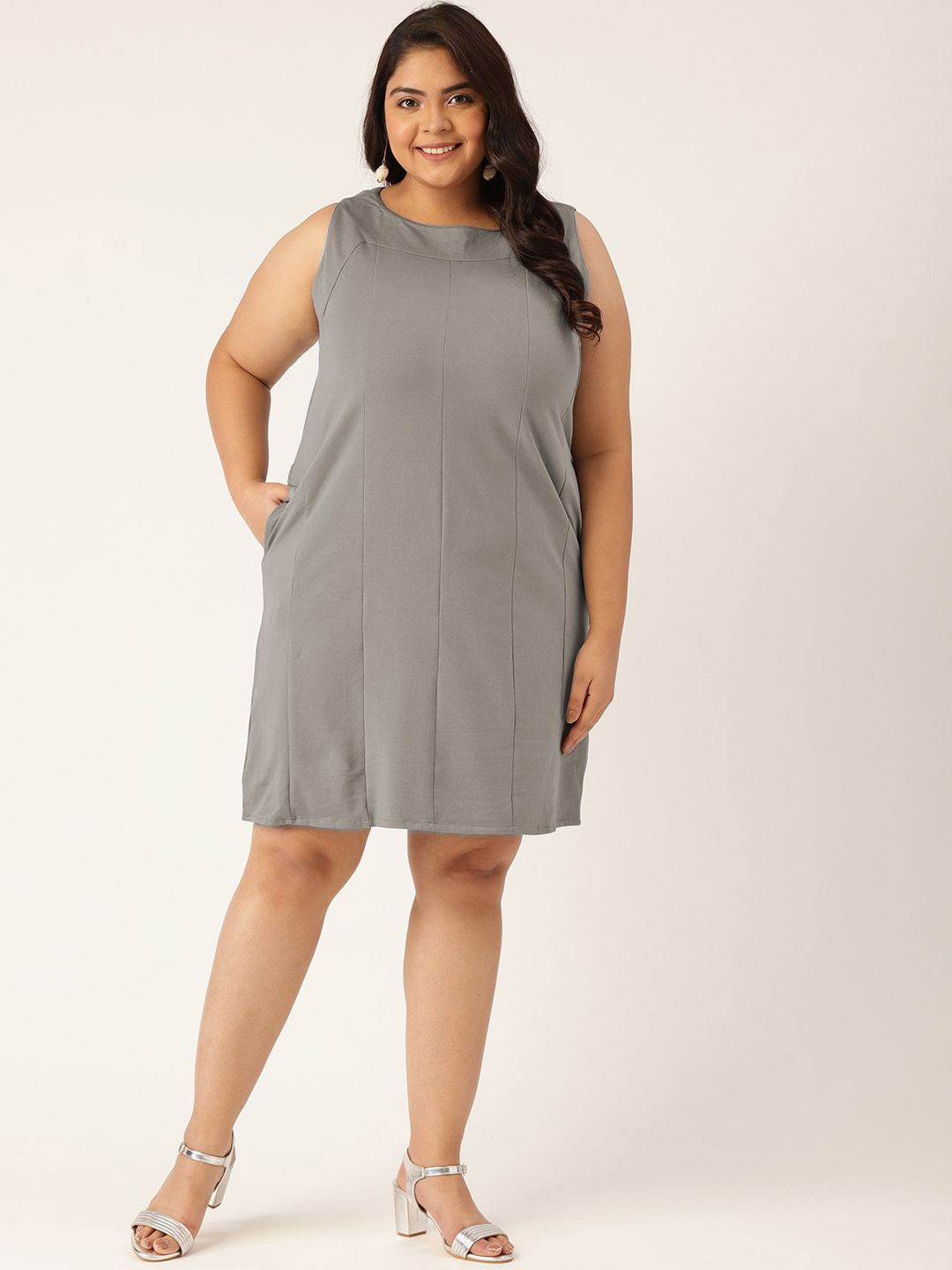 

theRebelinme Plus Size Sleeveless A-Line Dress, Grey
