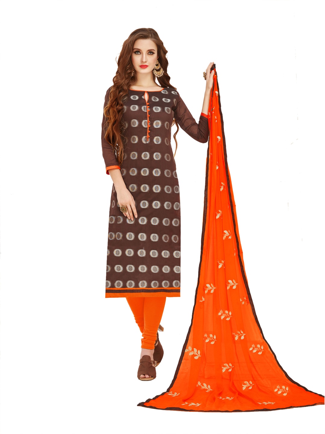 

HERE&NOWGeometric Printed Unstitched Dress Material, Brown