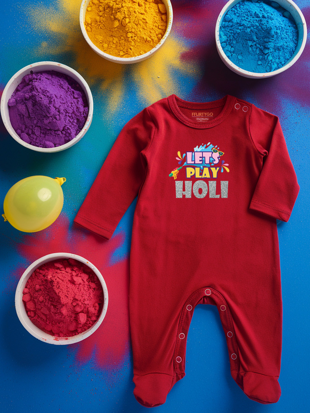 

FFLIRTYGO Infants Holi Printed Cotton Sleepsuit, Red