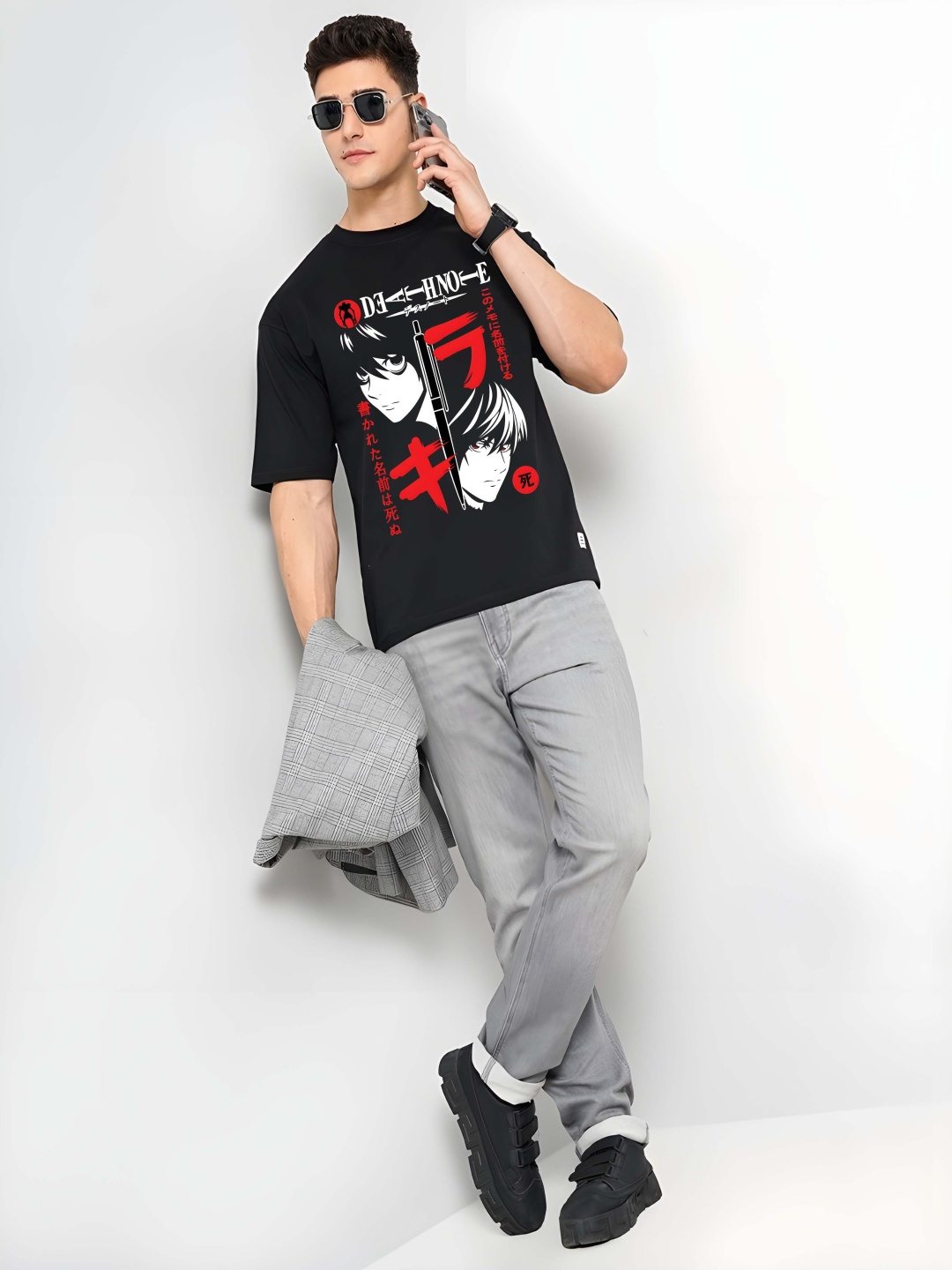 

BOWLIFESTYLE Men Drop-Shoulder Sleeves Pure Cotton T-shirt, Black