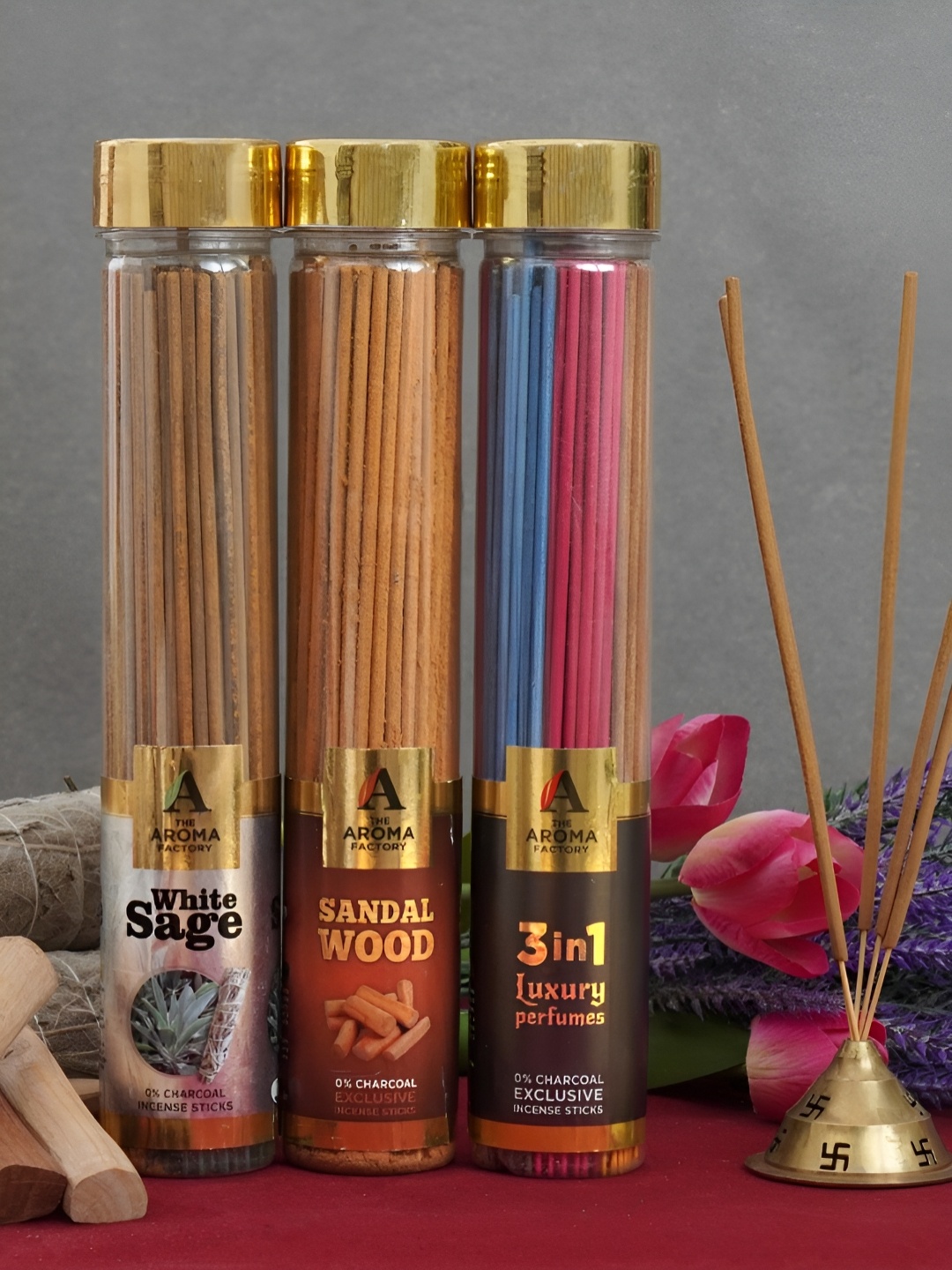 

The Aroma Factory Transparent & Gold-Toned 3 Pieces Wooden Natural & Herbal Incense Sticks