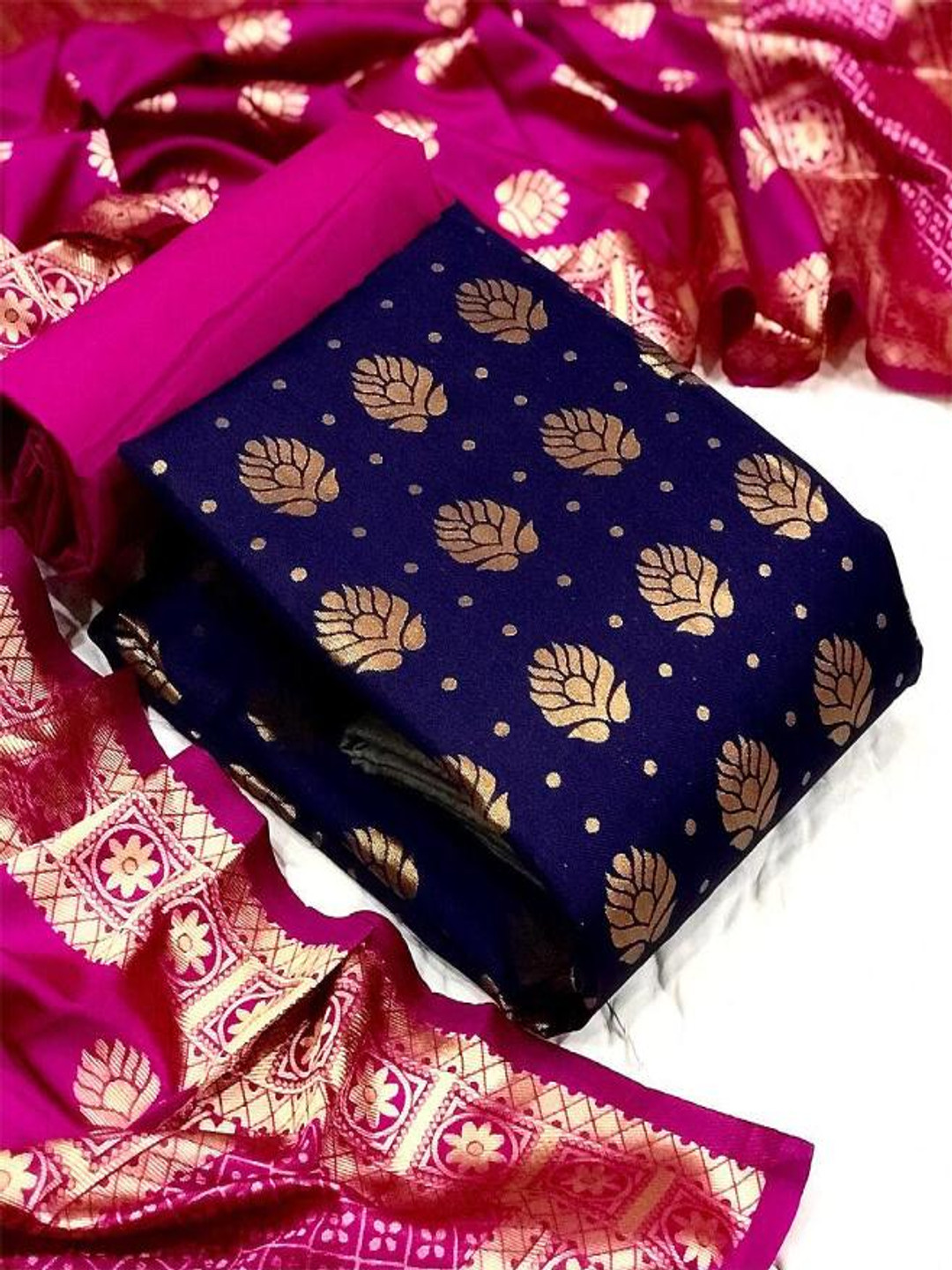

KALINI Ethnic Motifs Woven Design Art Silk Unstitched Dress Material, Blue
