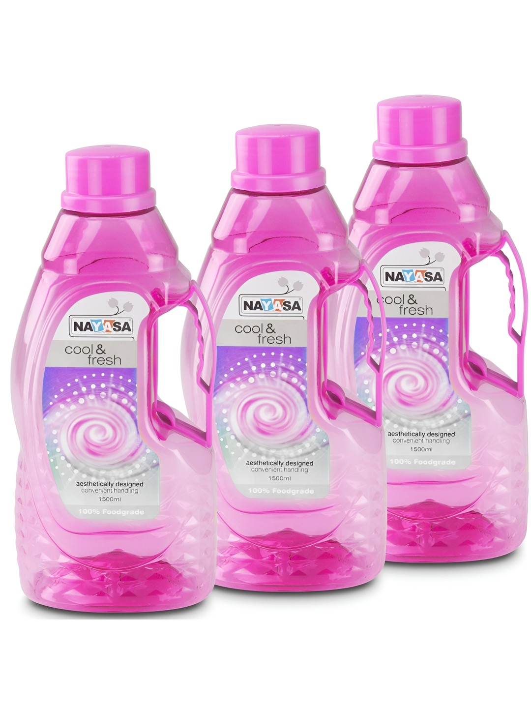

Nayasa Set of 3 Pink Fontana BPA Free & Leakproof Plastic Water Bottle 1.5L