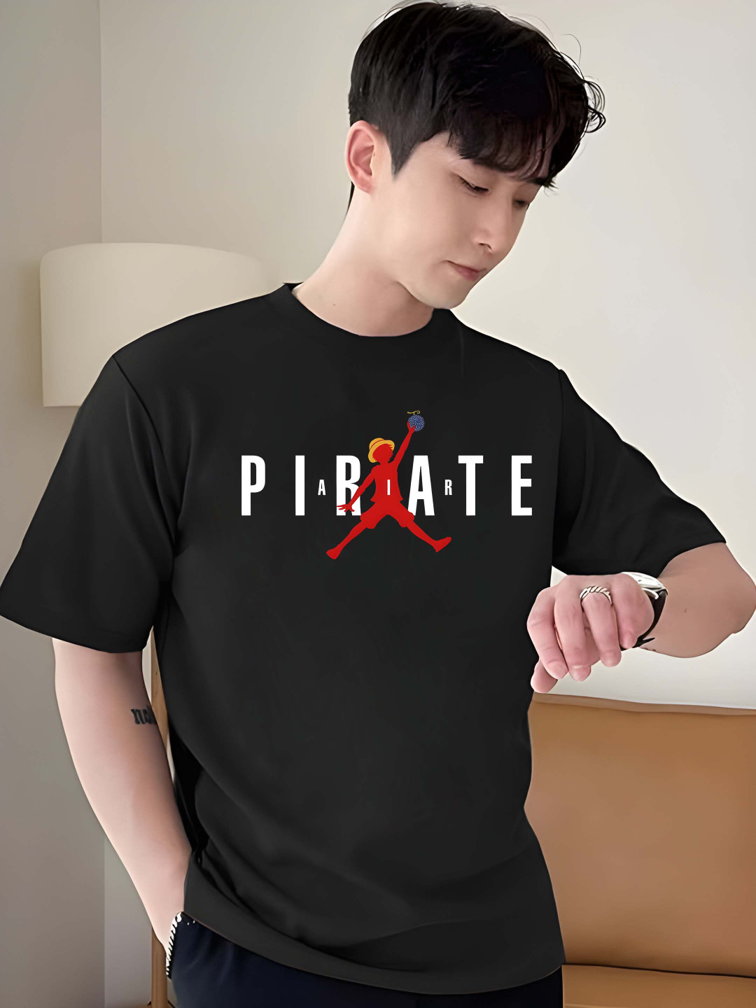 

Krimmple Men Typography Printed Round Neck Cotton T-shirt, Black