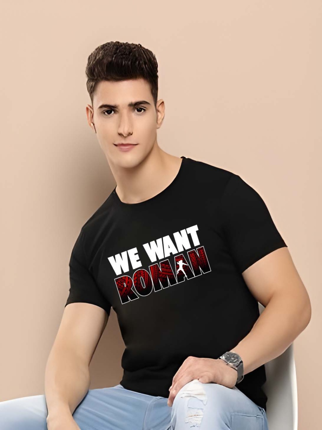 

Krimmple Men Pure Cotton T-shirt, Black
