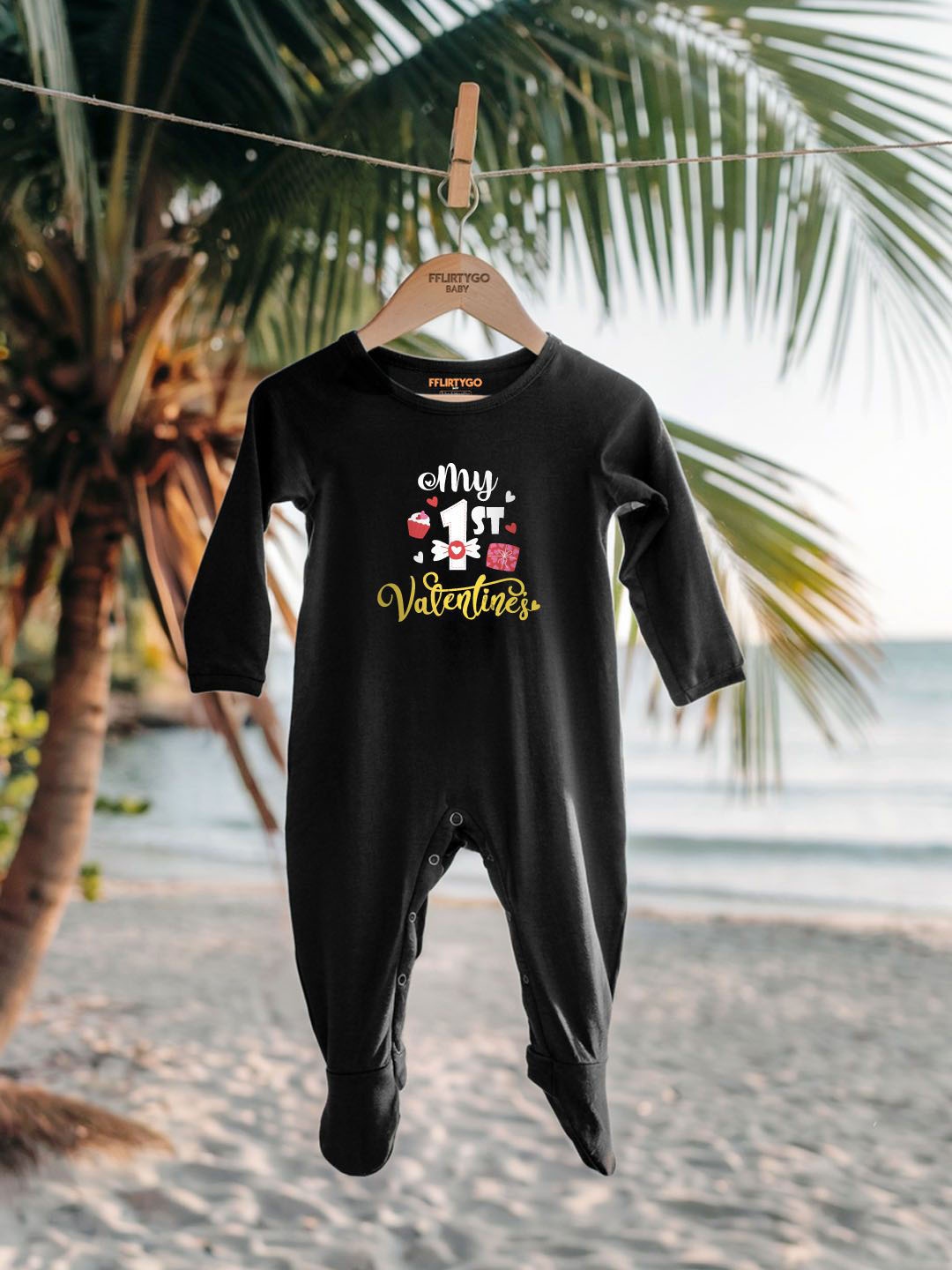 

FFLIRTYGO Infants Kids Valentine day Pure Cotton Sleepsuit, Black