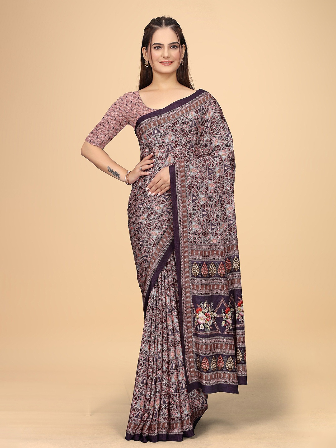 

K 5 Fashion Pure Crepe Saree, Burgundy