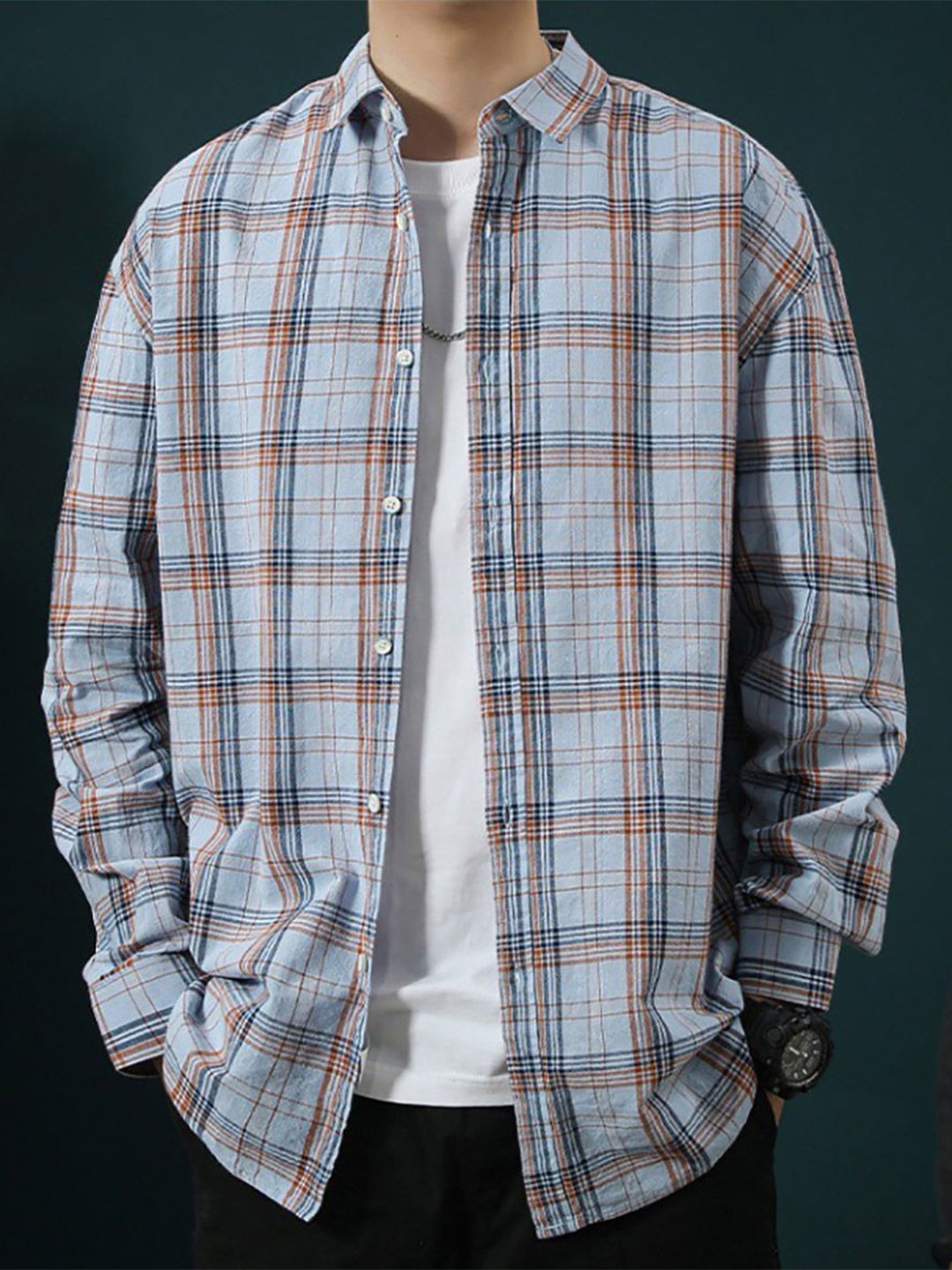 

StyleCast x Revolte Men Gingham Checks Opaque Checked Casual Shirt, Blue