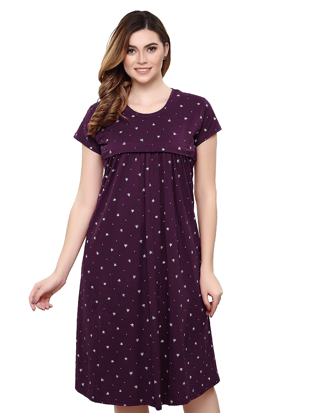 

TIGYWIGY Women Cotton Maternity Nightdress, Purple