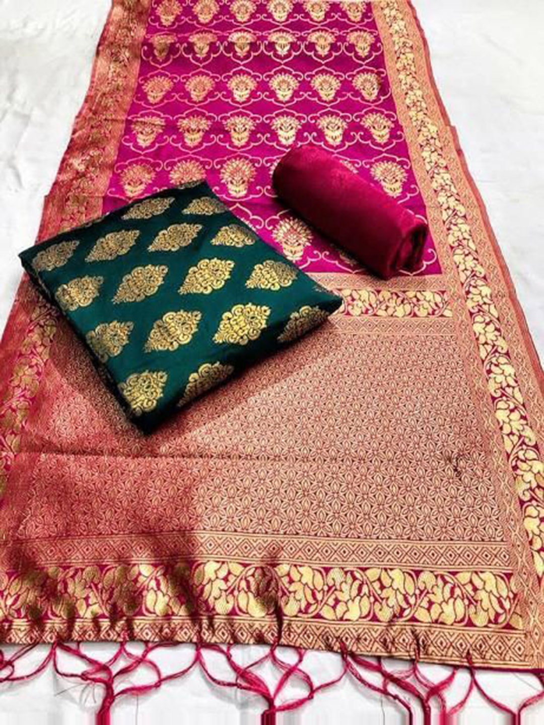 

KALINI Ethnic Motifs Pure Silk Unstitched Dress Material, Green