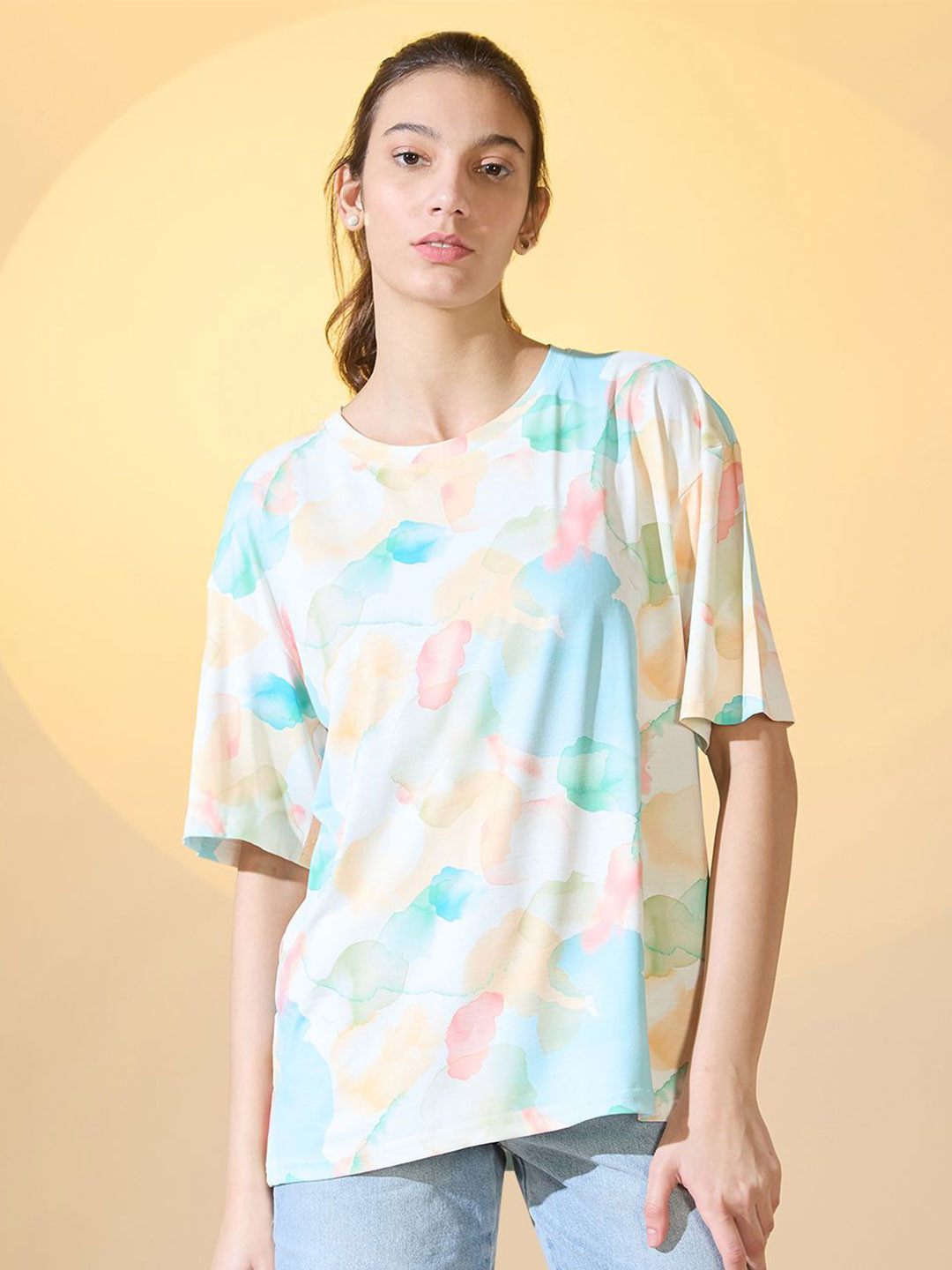 

DressBerry Women Tie and Dye Extended Sleeves Top, Blue