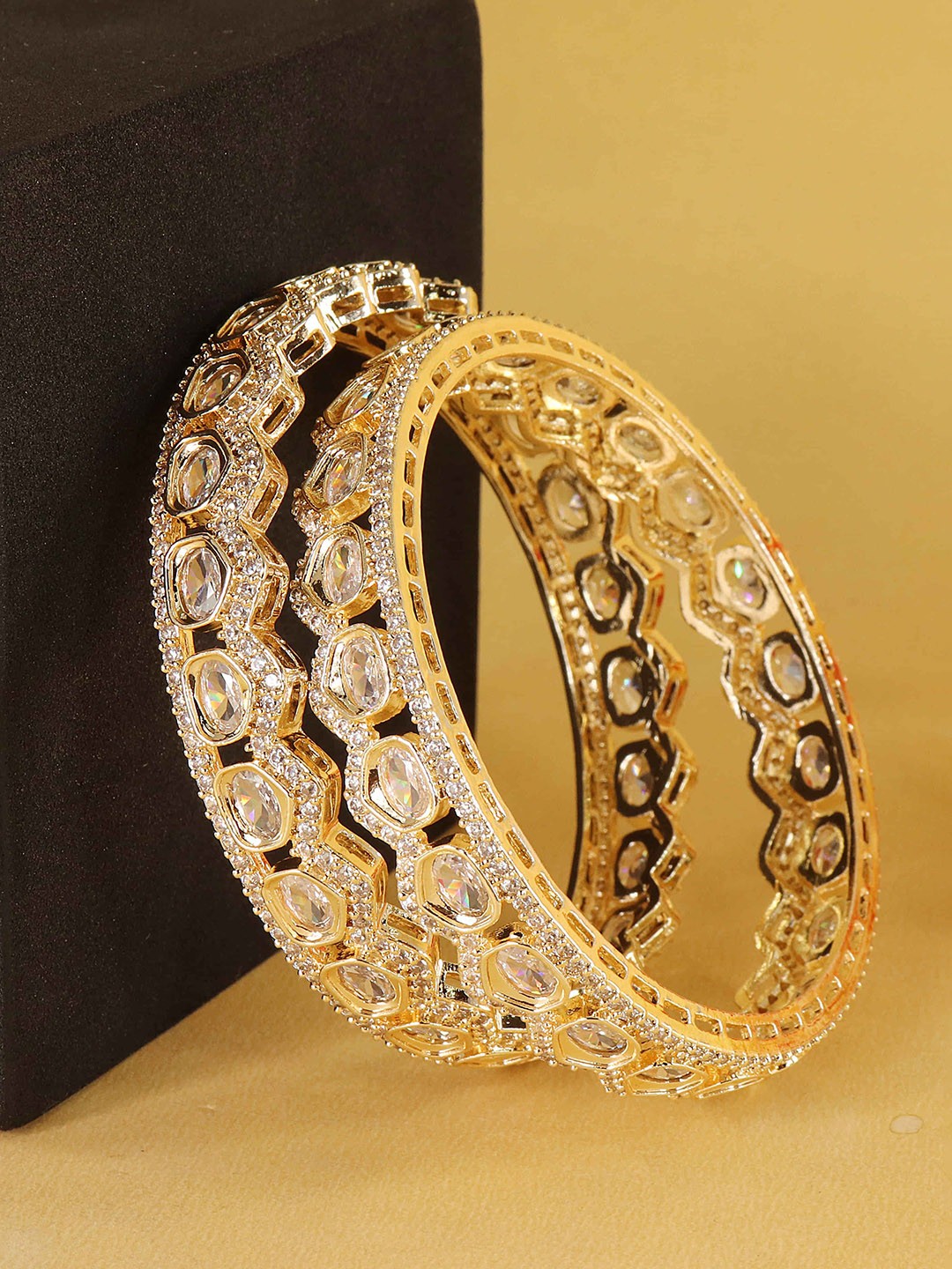 

ZULKA Set Of 2 American Diamond Studded Bangles, Gold
