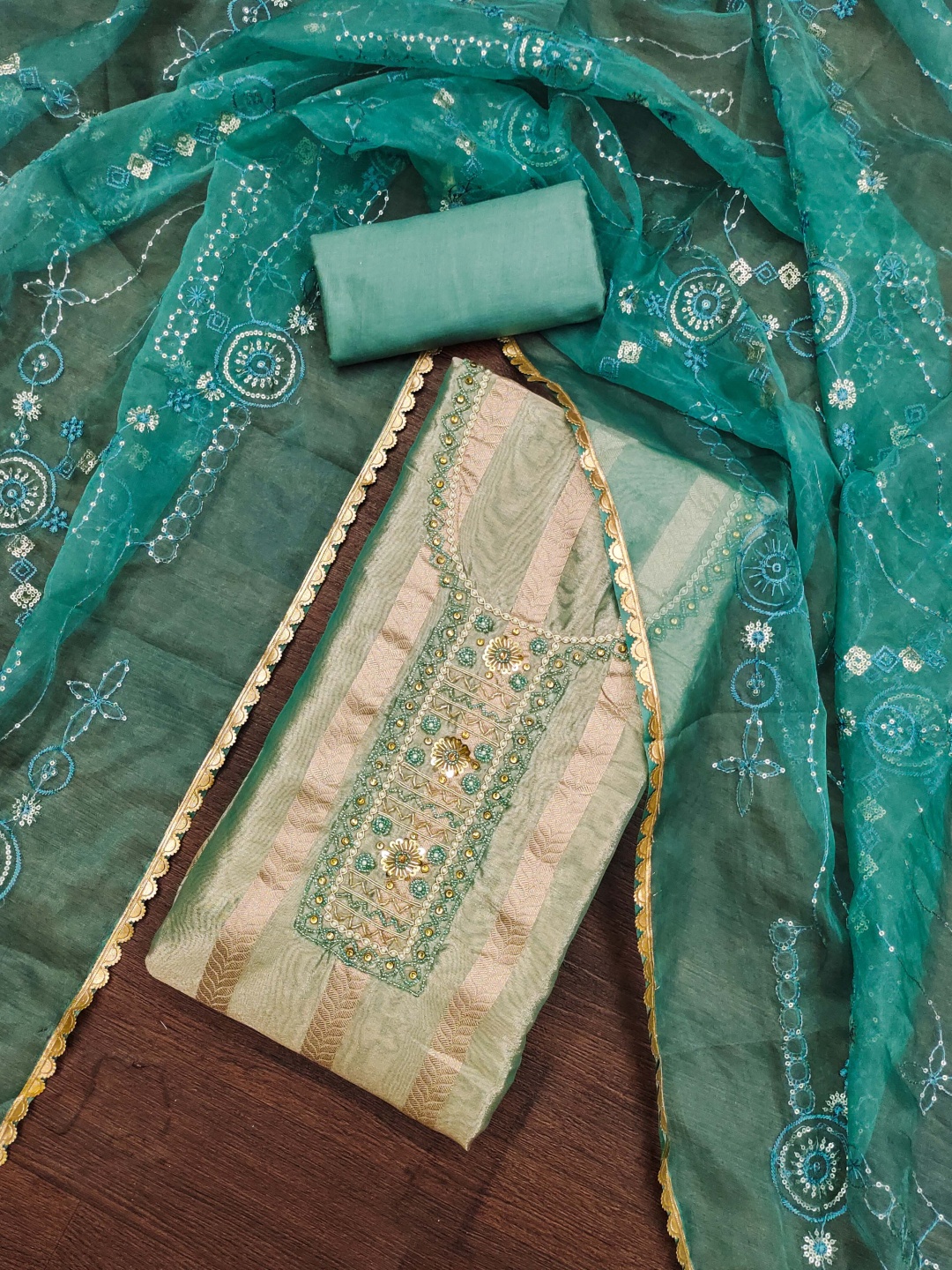 

Blissta Woven Embellished Unstitched Dress Material, Green