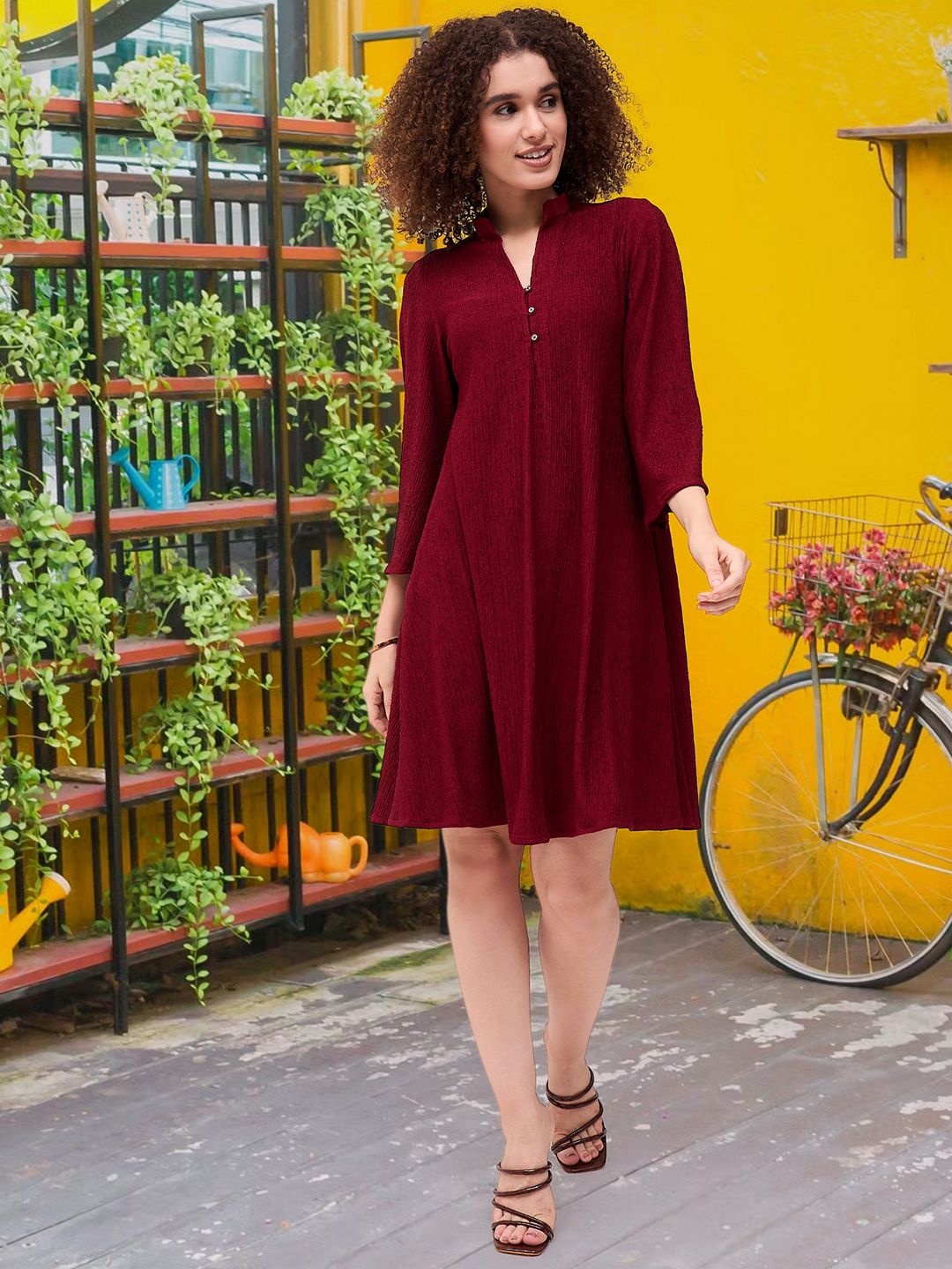 

DressBerry Textured A-Line Dress, Maroon