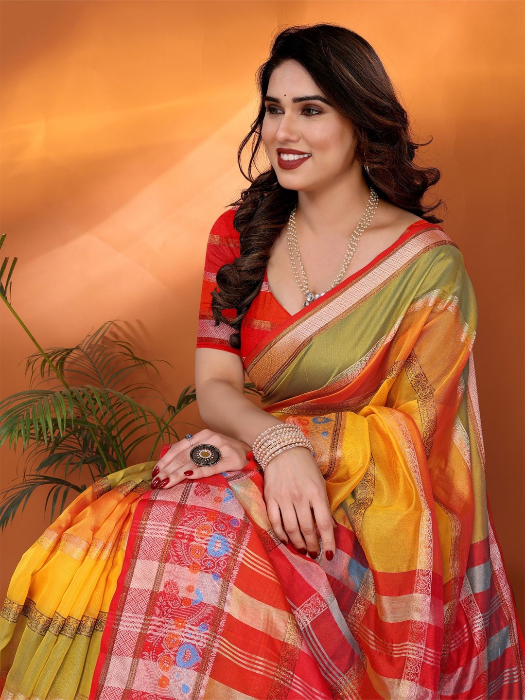 

vj fashion Woven Design Zari Linen Blend Saree, Yellow