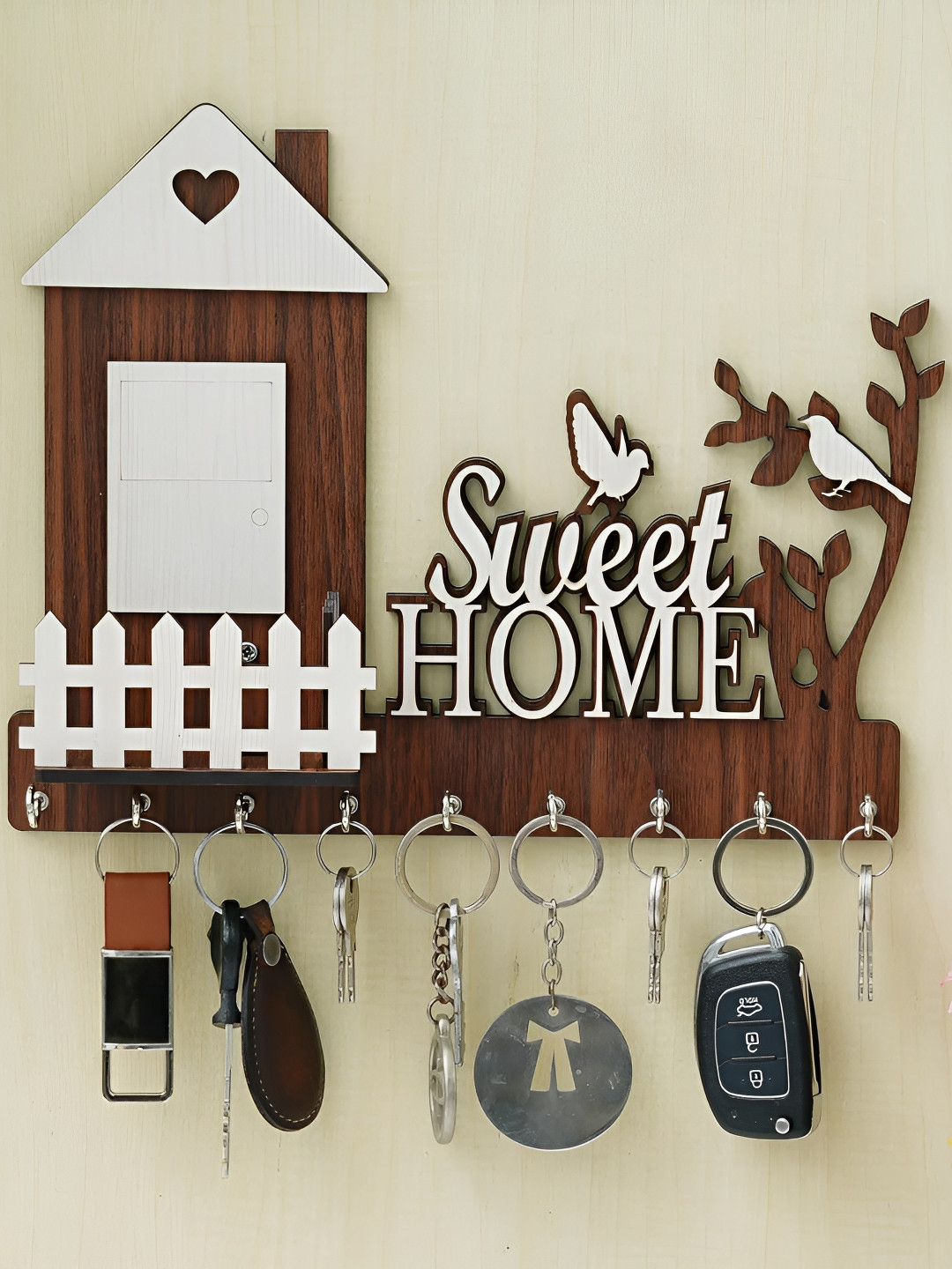 

Webelkart White and Brown Textured Wooden Key Holder