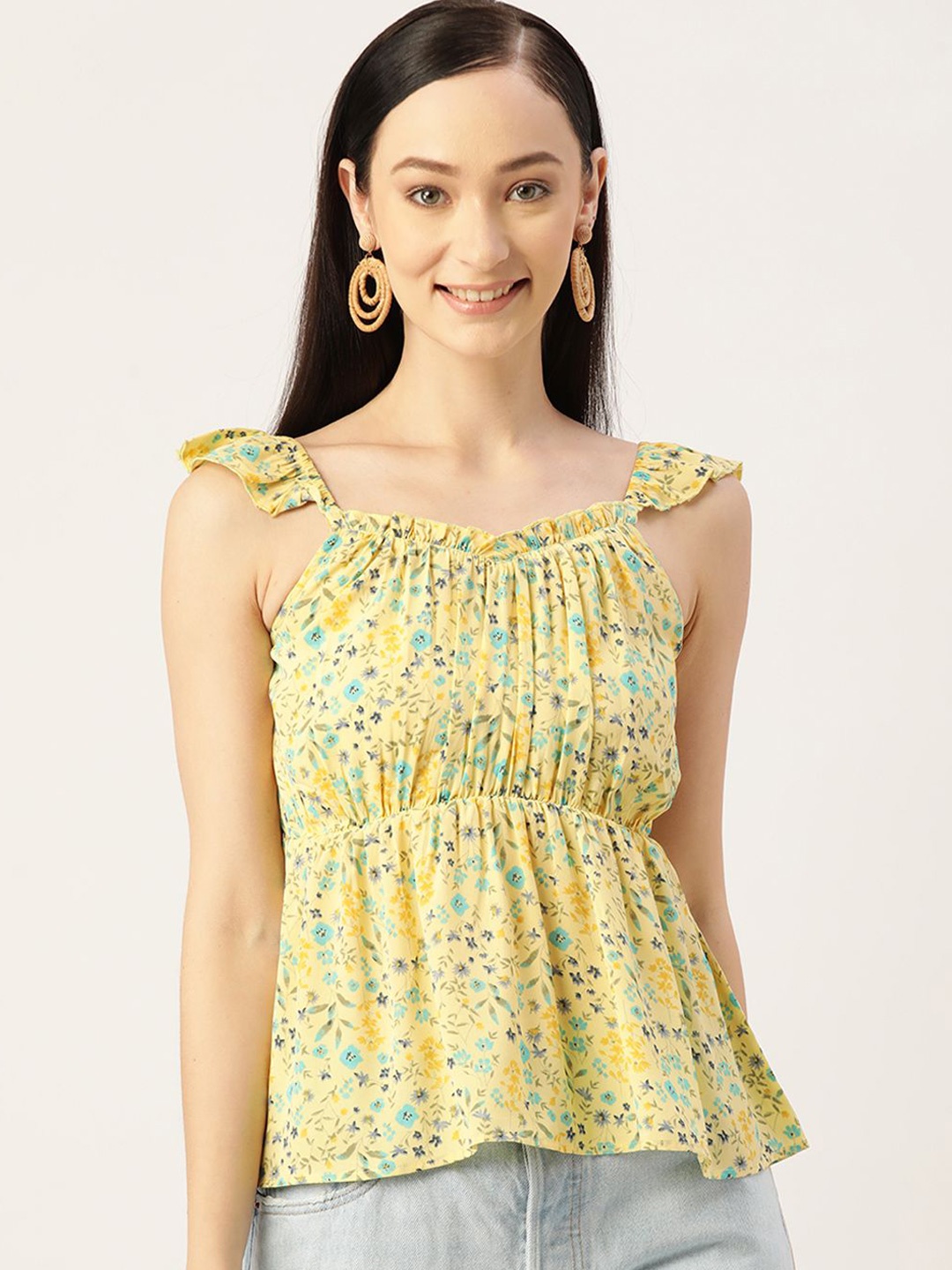 

Moda Rapido Women Floral Printed Peplum Top, Yellow