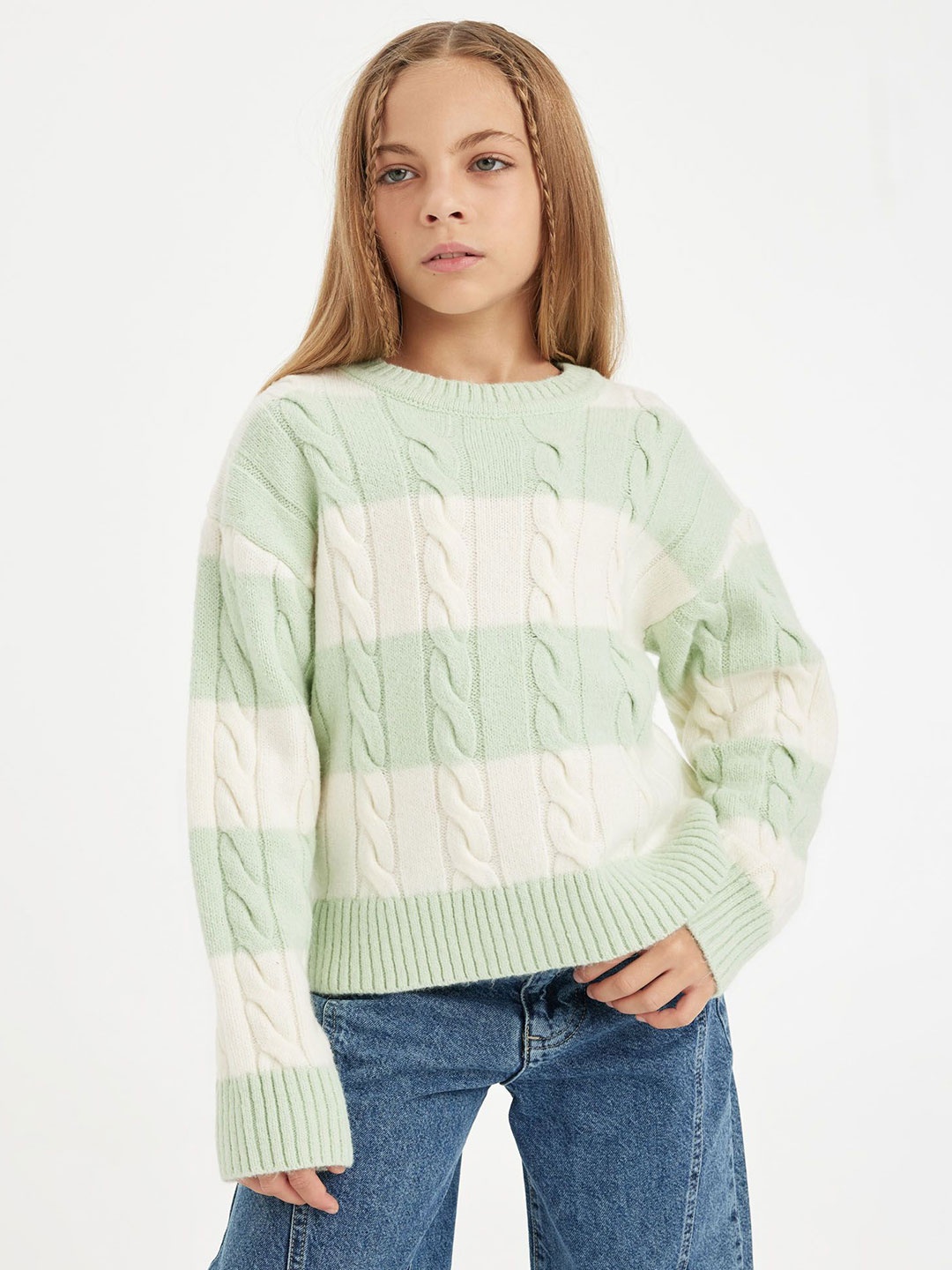 

DeFacto Girls Cable Knit Pullover, Green