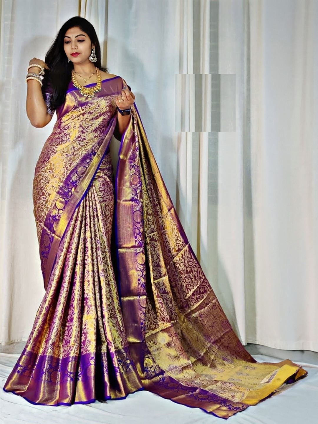 

bansari textiles Woven Design Zari Banarasi Saree, Purple