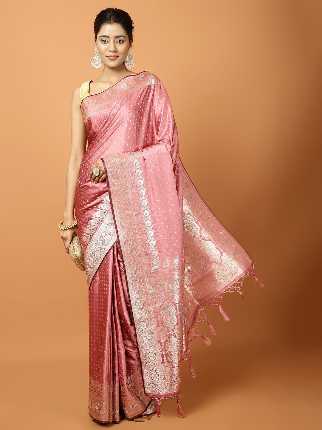 

Meena Bazaar Woven Design Zari Satin Saree, Pink